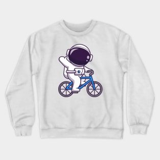 Cute Astronaut Riding Bike Cycle Cartoon Crewneck Sweatshirt